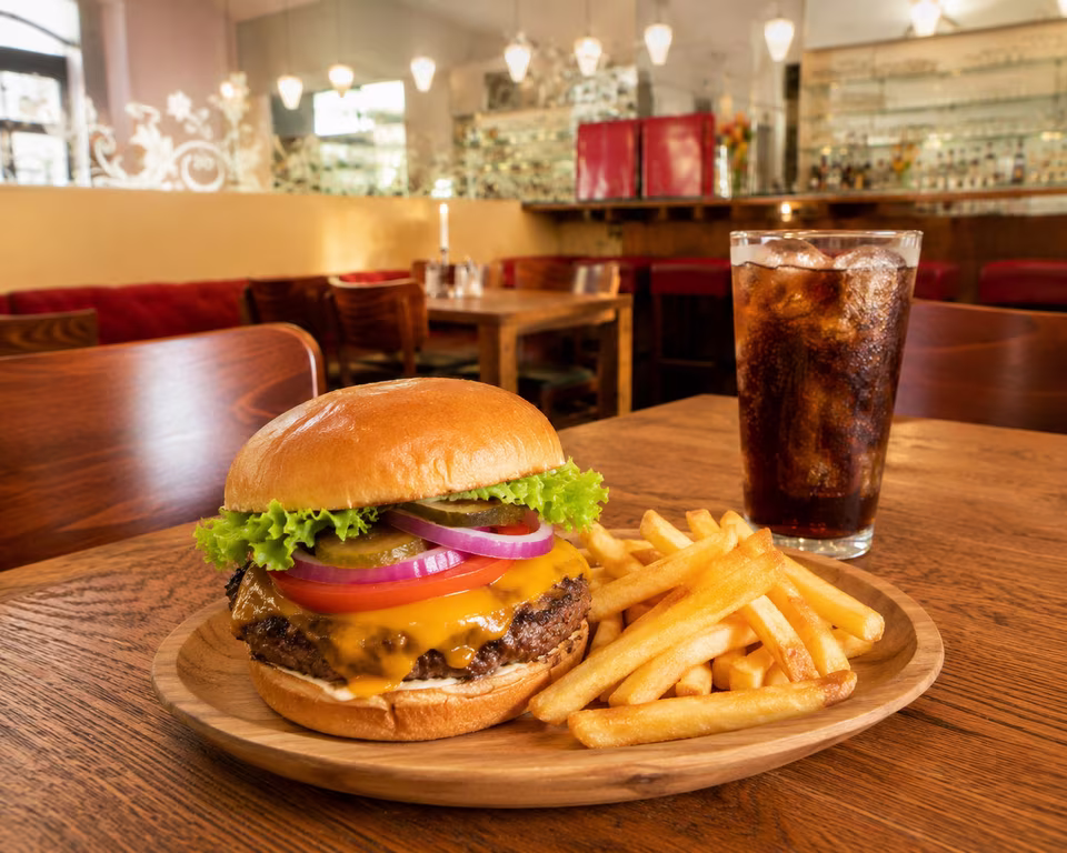 Cheeseburger at Matzbach restaurant on the Bergmannkiez