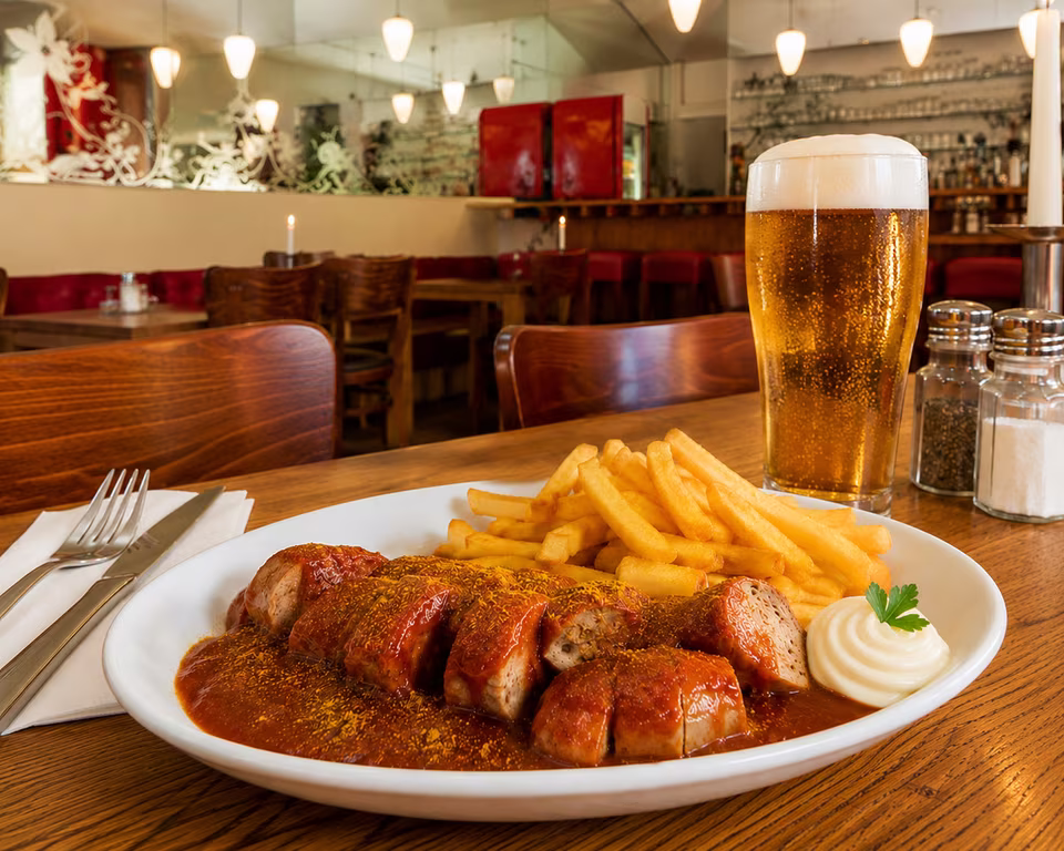 Currywurst at Matzbach restaurant in Berlin-Kreuzberg