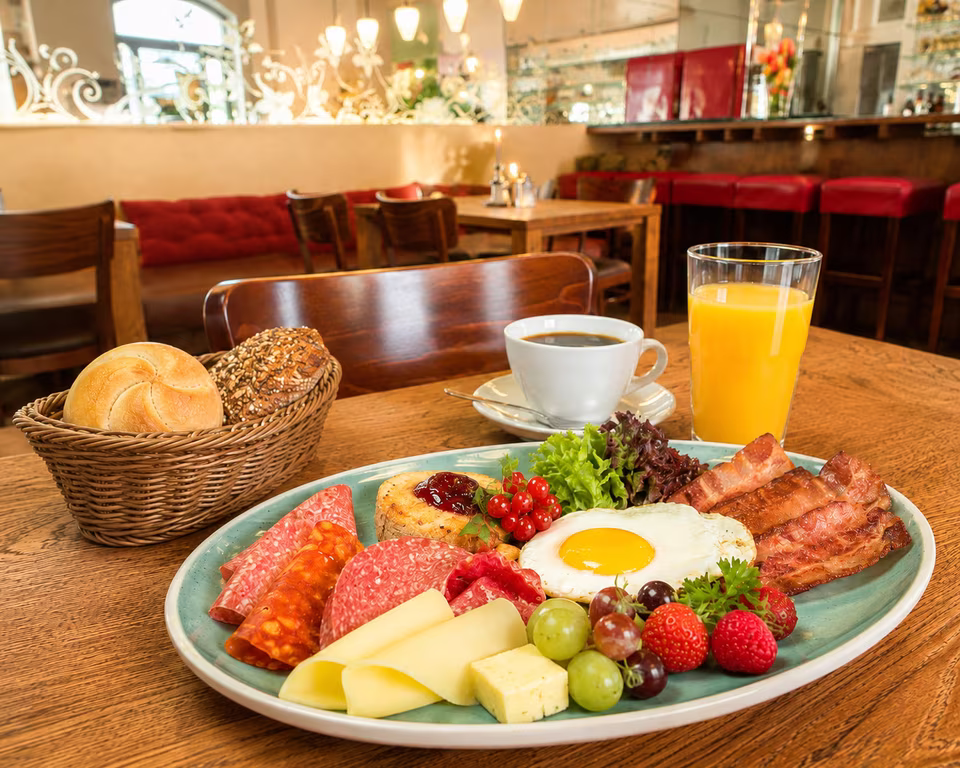 Freshly plated breakfast at Matzbach restaurant in Berlin-Kreuzberg