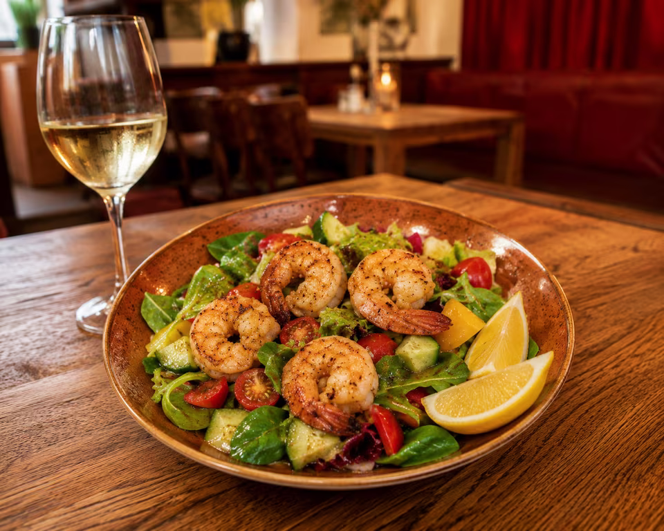 Fresh prawn salad at Matzbach restaurant in Kreuzberg