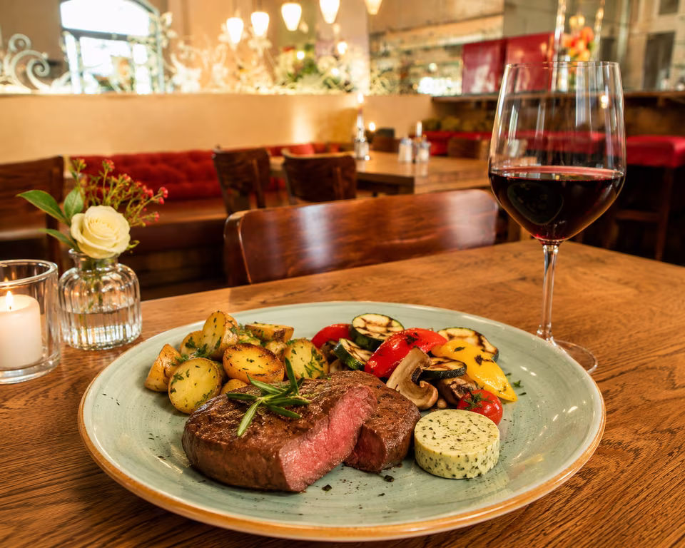 Juicy beef fillet as a main course at Matzbach restaurant in Kreuzberg